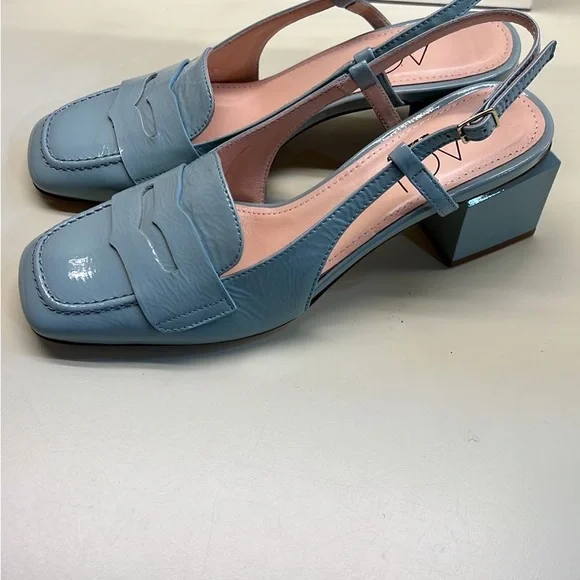 AGL baby blue Leather Square Toe Slingback Low Heel ShoesQuiet Luxury NWT